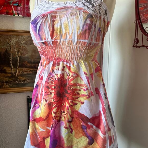 nib white pink orange floral babydoll tank top - Picture 3 of 4